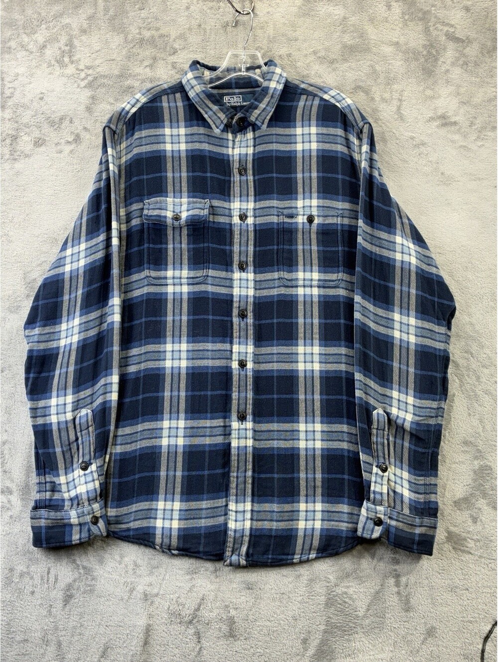 Polo Ralph Lauren Shirt Mens XXL 2XL Blue Plaid Flannel Long Sleeve Lined